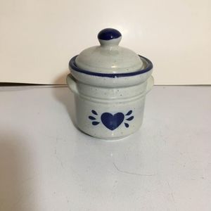 Vintage speckle blue and white heart  stoneware Sugar creamer